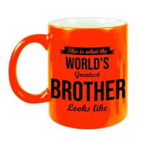 Worlds Greatest Brother cadeau koffiemok / theebeker neon oranje 330 ml Worlds Greatest Brother cadeau koffiemok / theebeker neon oranje 330 ml