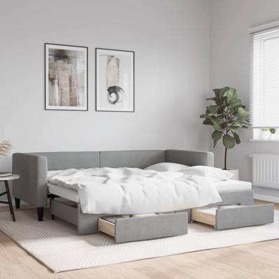 Slaapbank met onderschuifbed en lades 90x200 cm stof lichtgrijs