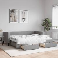 Slaapbank met onderschuifbed en lades 90x200 cm stof lichtgrijs