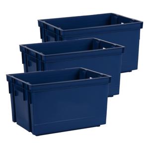 Opbergbox/opbergkrat 20 L - 3x - blauw - kunststof - 39 x 29 x 23 cm - stapelbaar/nestbaar