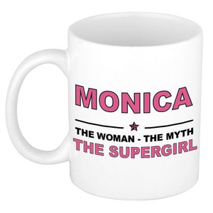 Naam cadeau mok/ beker Monica The woman, The myth the supergirl 300 ml   -