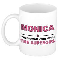 Naam cadeau mok/ beker Monica The woman, The myth the supergirl 300 ml   -