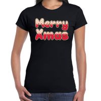 Merry xmas fout Kerst t-shirt zwart voor dames