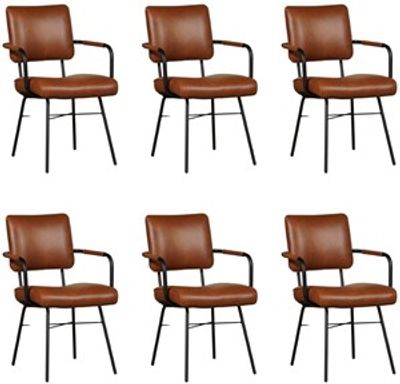 Set van 6 Cognac leren industriële design eetkamerstoelen Solid - Granada leer Savannah (cognac leer)