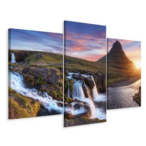 Schilderij - Kirkjufell, Kerkberg, berg in IJsland, 3 luik, premium print