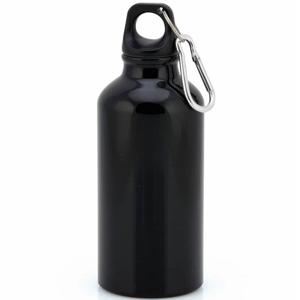 Aluminium waterfles/drinkfles - met schroefdop en karabijnhaak - zwart - 400ml - Sportfles - Bidon