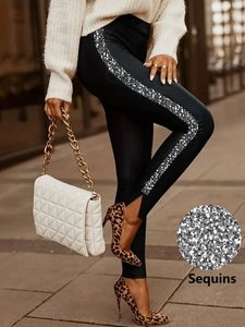 Glitter Casual Plain Leggings