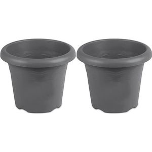 2x Grijze ronde plantenpot/bloempot Flori 18 cm kunststof