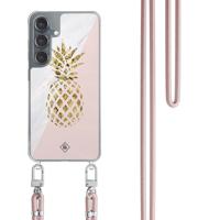 Samsung Galaxy S25 hoesje met rosegoud koord - Ananas