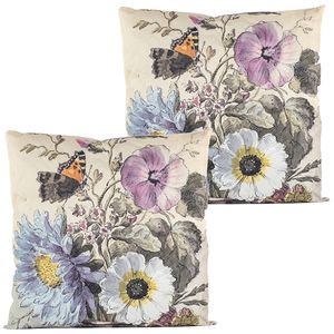 Buitenkussen bloem - 2x - wit/paars - 60 x 60 cm - Water en UV bestendig