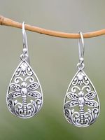 Vintage Silver Dragonfly Cutout Metal Earrings Casual Ethnic Women's Jewelry