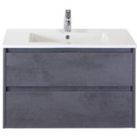 Porto Badmeubelset 90 cm - Beton Antraciet - Keramische Wastafel Wit Slim