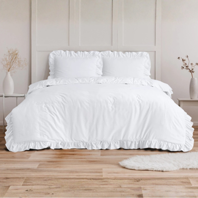 Dekbedovertrek Ruffles - Wit - Eenpersoons (140x200 Cm) - Taupe Microvezel - Effen - Sleeptime Fresh - Dekbed-Discounter.nl