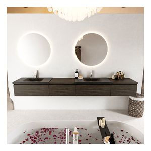 Mondiaz Bukla 280cm badmeubel met module 60 links kleur dark brown met 4 lades en wastafel dubbel 2 kraangaten kleur urban