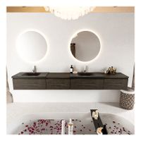 Mondiaz Bukla 280cm badmeubel met module 60 links kleur dark brown met 4 lades en wastafel dubbel 2 kraangaten kleur urban