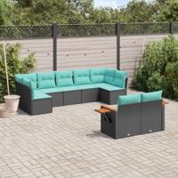 9-delige Loungeset met kussens poly rattan zwart