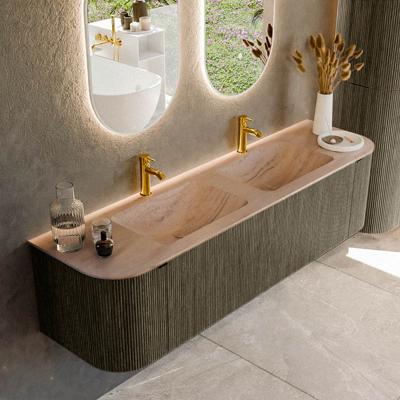 Badmeubel Mondiaz Kurve-Dlux | 170 cm | Meubelkleur Shadow | Wastafelkleur Saba | Solid surface | Wasbak beide zijden spoelbak | 2 kraangaten