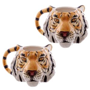 Koffie mok/beker tijger print van 400 ML - 2x - Tijgers artikelen - Dieren cadeau