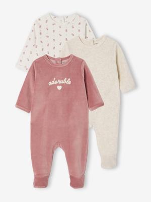 Set van 3 fluwelen babyslaappakjes BASICS rozen