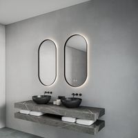 Spiegel Gliss Design Aura 40x100 cm Mat Zwart Ovaal Met LED Verlichting & Geïntegreerde Spiegelverwarming Gliss Design