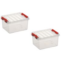 3x stuks opbergboxen/opbergdozen 2 liter kunststof transparant/rood