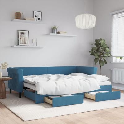 Slaapbank met onderschuifbed en lades 80x200 cm fluweel blauw