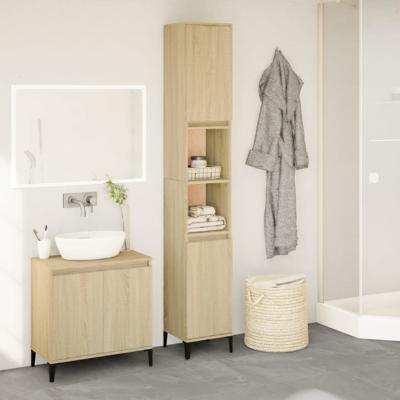 Badkamerkast 30x30x190 cm bewerkt hout sonoma eikenkleurig