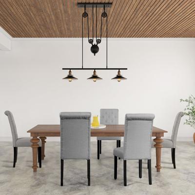 2-delige set van Knoopgestoffeerde Eetkamerstoelen Gestoffeerde Stoffen Stoelen met Rubberhout Poten Grijs