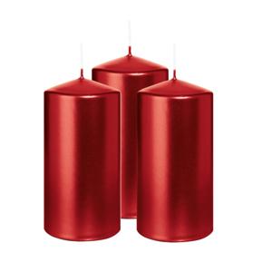 Cilinderkaars/stompkaars - 3x - metallic rood - 12 x 6 cm - 33 branduren