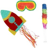 Verjaardag Pinata Space raket van 43 cm set met stok en masker