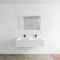 Mondiaz Lagom Cloud White badmeubel wit mat 120 cm 2 lades solid surface dubbele spoelbak 2 kraangaten - thumbnail