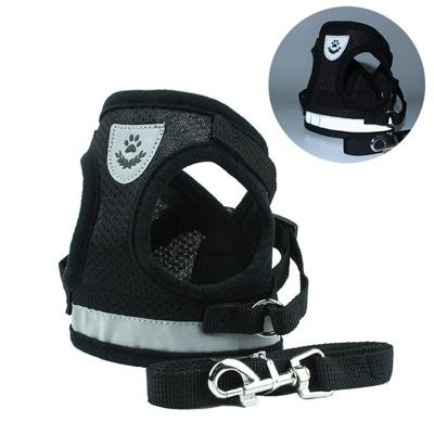 Verstelbare polyester mesh reflecterende vest lood leiband voor huisdier hond maat: L (zwart)