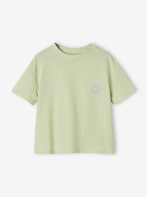 Effen Basics meisjesshirt met korte mouwen amandelgroen Effen Basics meisjesshirt met korte mouwen amandelgroen