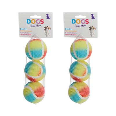 Pets Collection Hondenspeelgoed - 6x - tennisballen - rubber - 6,5 cm - regenboog kleuren