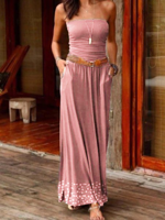 Womens Summer Strapless Boho Plain Knitting Dress