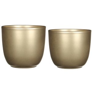 Plantenpot/bloempotten set - 2x stuks - keramiek - goud - D14.5 en D17 cm