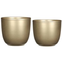 Plantenpot/bloempotten set - 2x stuks - keramiek - goud - D14.5 en D17 cm