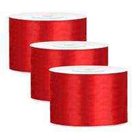 Partydeco Cadeaulint - 3x - rood - 5 cm x 25 meter - satijn - sierlint - inpakken - decoratie