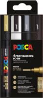 Uni POSCA paintmarker PC-5M, 1,8 - 2,5 mm, etui van 4 stuks goud, wit, zilver en zwart