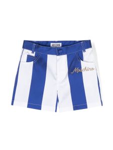 Moschino Kids short rayé à logo brodé - Bleu