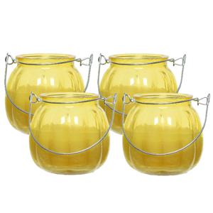 Citronella kaars voor buiten - 4x - glas - geel - 15 branduren - D8 x H8 cm - citrus geur