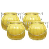 Citronella kaars voor buiten - 4x - glas - geel - 15 branduren - D8 x H8 cm - citrus geur   -