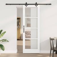 Schuifdeur met Hardwareset 'ORKDAL'van Wit Massief Hout en Glas