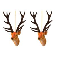 Kersthanger - 2x - rendier/hert - 13 cm - kunststof - ornament - kerstversiering