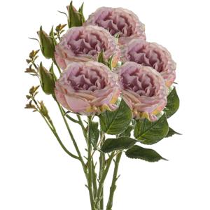 Kunstbloem roos Anne - 5x - paars - 37 cm - decoratie bloemen