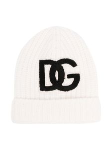 Dolce & Gabbana Kids bonnet nervuré à logo brossé - Blanc