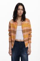 Gestreepte trui met rits en capuchon - ORANGE - M