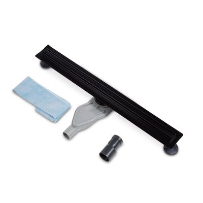 Douchegoot set Blue Label SlimLine | 90 cm | Met vloerflens | Met rooster | Zwart