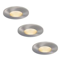 Set van 3 Vegas - LED platte inbouwspots met lage inbouwdiepte 60mm - 6 Watt 570 Lumen - 4000K Neutraal wit - GU10 LED Module - Dimbaar - Rond - IP44 voor badkamer, buiten en binnen - RVS