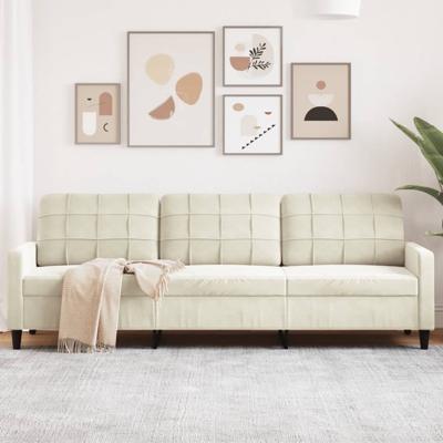 Driezitsbank 210 cm fluweel crmekleurig